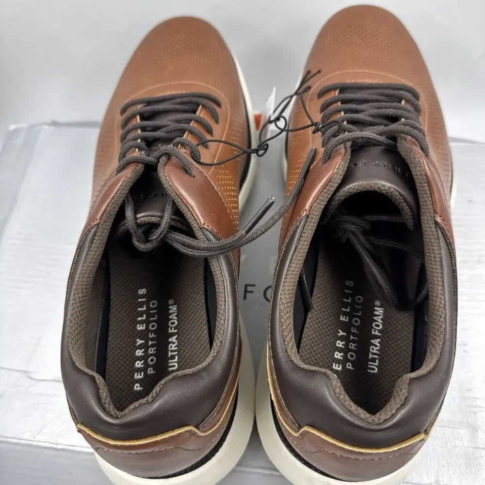 Perry Ellis Portfolio Ultra Foam Men's Casual Lace Shoes - Brown Size 10.5 New